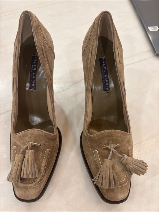 Ralph Lauren Shoes - Ralph Lauren Tan Suede Tassel Loafer Heels
